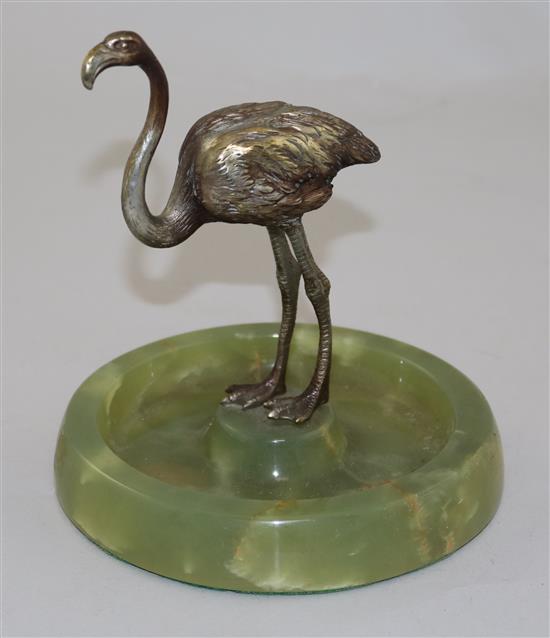 An early 20th century silvered bronze and green onyx ashtray, 6in.